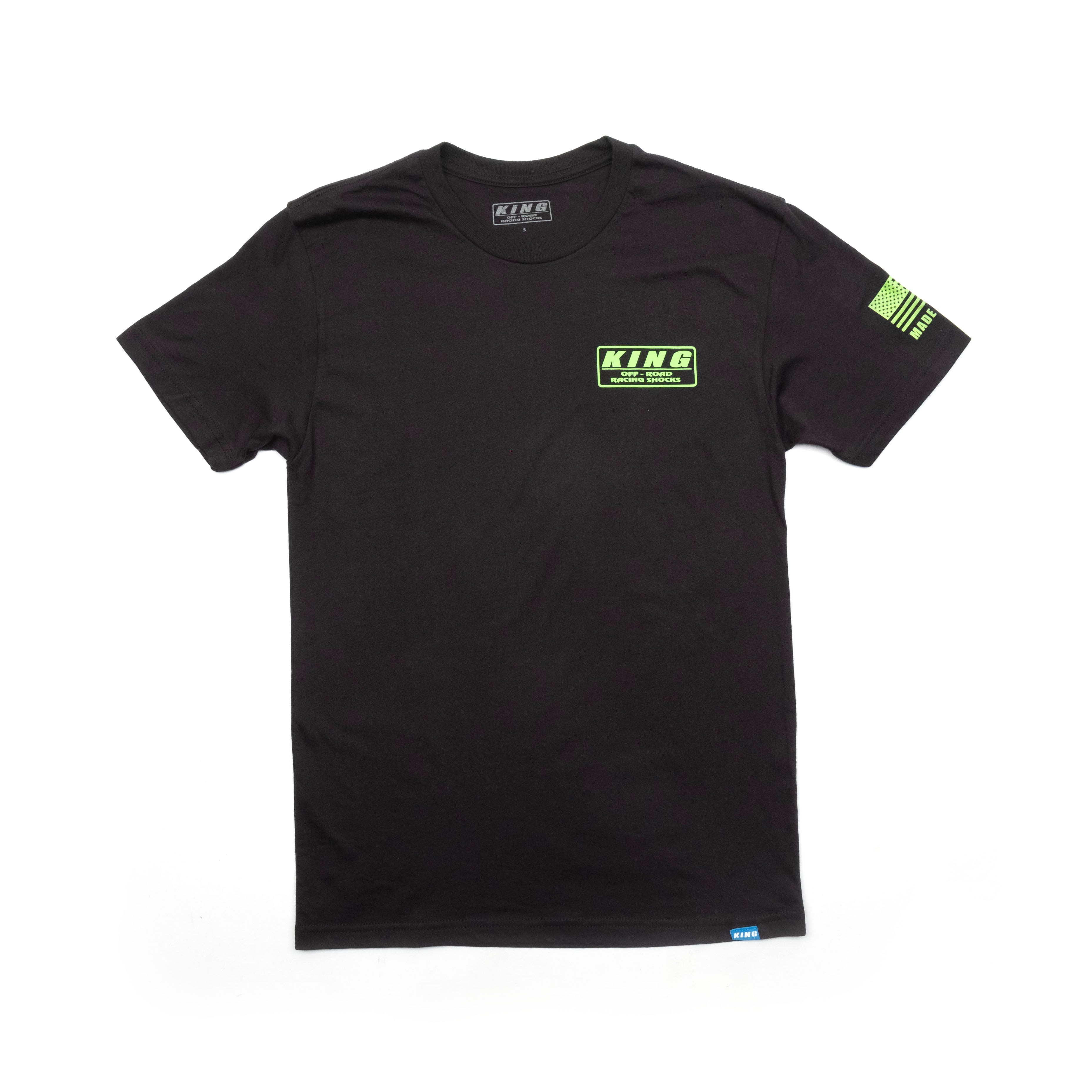 King Shocks Black CVC Crew Tee w/Neon Green Logo JJ Performance