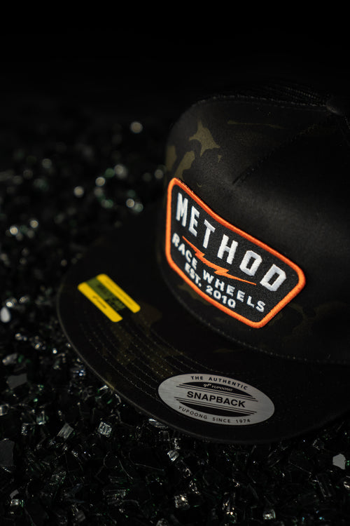 Method Bolt Patch Snapback Trucker Hat, Dark Camo